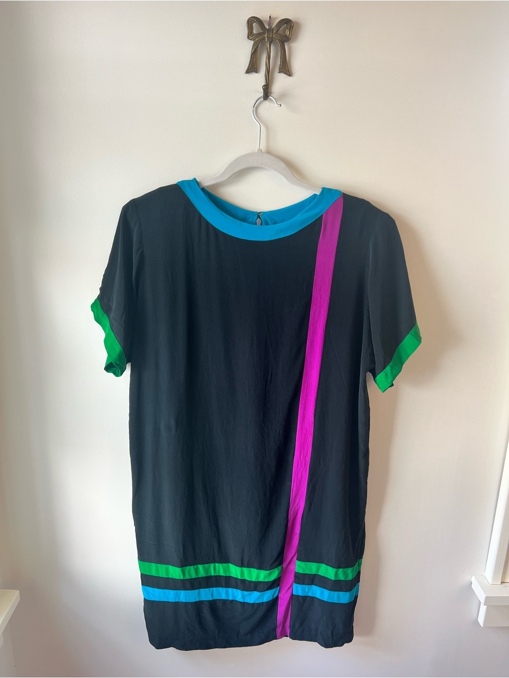 Pat Argenti Collection Vtg 80’s Black Abstract Color Block Silk Midi Dress 12